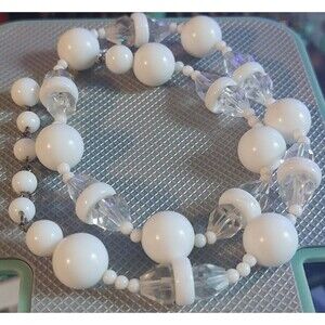 White lucite and glass 17" necklace Marvella